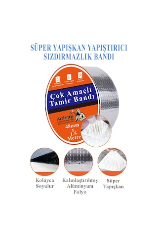 Çok Amaçlı Tamir Bandı 1 Adet Su Geçirmez Sızdırmaz Isıya Dayanıklı Sakız İzole Gri Tamir Bant 48mm 1.5 Metre 1 Adet