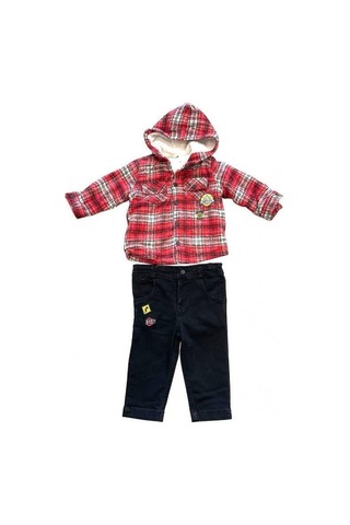 Erkek Bebek Kalın Mont Ve Pantolon Takım-15188 Kırmızı