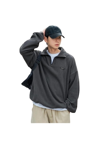 Genius Store Genıus Store Erkek Polar Oversize Sweatshirt Füme
