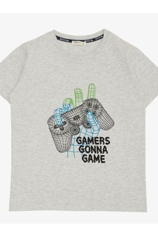 Breeze Erkek Çocuk Pamuklu Gamers Gonna Yarım Kol Tshirt-14614 Gri
