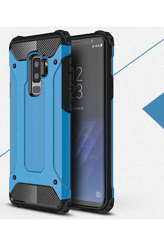 Noktaks Samsung Galaxy Uyumlu S9 Plus Kılıf Çift Katman Zırh Tank Crash Military Kapak Mavi T2447
