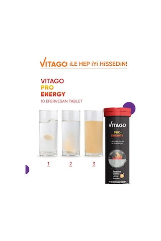 ﻿Vitago Energy L-Karnitin Taurin Kafein İçeren Takviye Edici Gıda 10 Efervesan Tablet