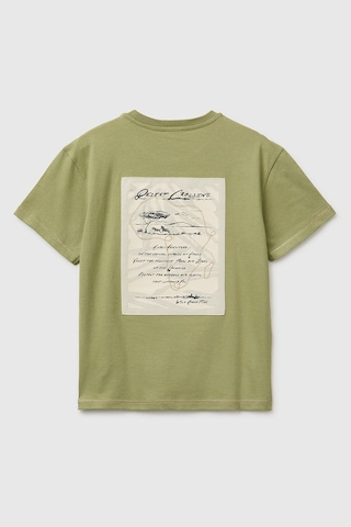 United Colors Of Benetton Erkek Çocuk Önü Baskılı Arkası İşlemeli Bisiklet Yaka T-shirt Haki 6-13 Yaş-2827