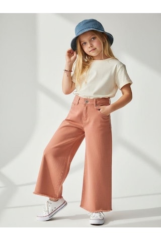 Zekids Kız Çocuk Pamuklu Paçaları Püsküllü Pantolon-16677 Somon
