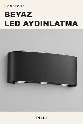 Onerous Beyaz Led Aplik, Pilli, Siyah Renk