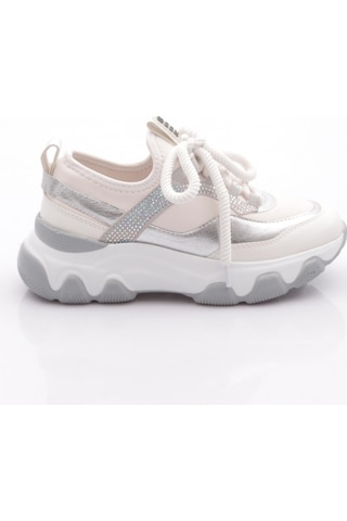 Dgn B2011 Kadin Kalin Taban Sneakers Beyaz Gümüş