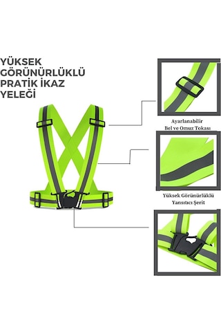 Yüksek Görünürlüklüreflektörlü Klipsli Ayarlanabilir Fosforlu Pratik Motorcu Yeleği