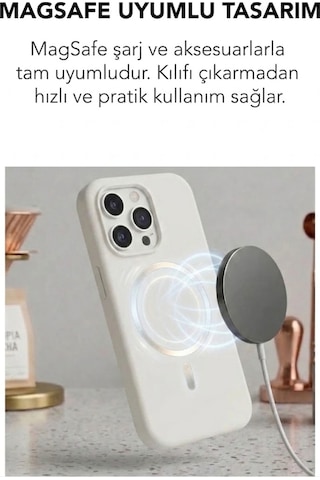 Apple İphone 16 Pro Max Uyumlu Magsafe Lansman Silikon Kılıf Beyaz