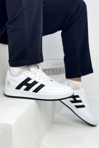 Papuç Sepeti 037 Erkek Rahat Taban Sneakers Spor Ayakkabı Beyaz-siyah