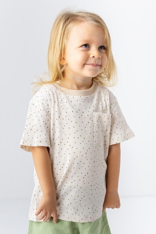 Erkek Çocuk Puantiye Desenli Cep Detaylı T-shirt Ekru