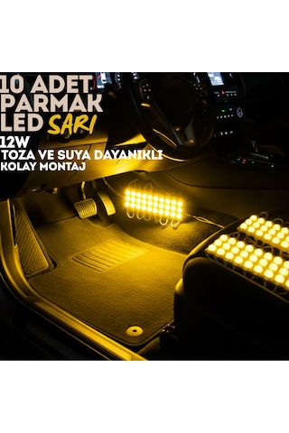 10'lu Parmak Led Amber Led Büyük Mercekli 12w Sarı