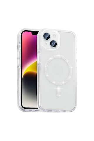 Zore Apple iPhone Uyumlu 13 Kılıf Taşlı Tasarım M-safe Şarj Özellikli Zore Koment Silikon Kapak - Gold Altın