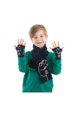 Denokids Tırtır Dino Erkek Çocuk Atkı - Eldiven Takım Renkli