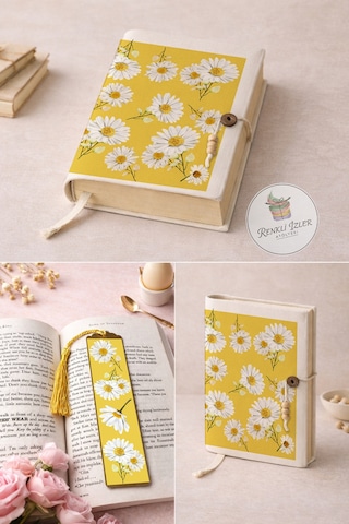 Kitap Kılıfı Ve Metal Kitap Ayracı Seti Papatya Rüyası