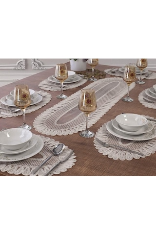 Tropik Home 6 Kişilik Amerikan Servis Supla Ve Runner Takımı 7 Parça Çeyiz Seti Nakışlı Masa Ve Sunum Seti Kır Çok Renkli