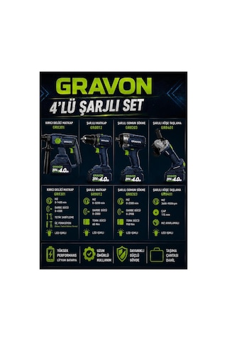 Usta Kalfa Tamir Atölye Yol Servis 4 Lü Gravon Set 4.0 Ah 20 V 2xakü Süper Güç