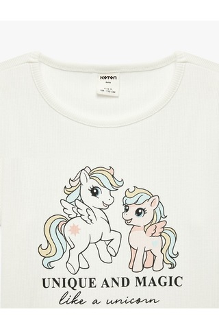 Koton Pamuklu Kısa Kollu Bisiklet Yaka Unicorn Baskılı Tişört Ekru 6smg10185ak