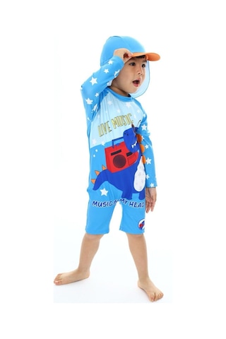 My Kids Wear Şapkalı Fermuarlı Uzun Kollu Mayo Kiremit