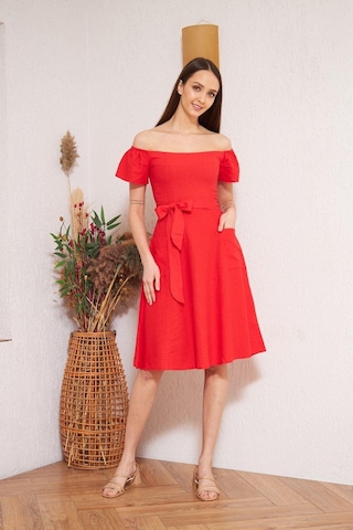 Darlin Moda Kırmızı Omzu Açık Elbise Dm1008 Kırmızı