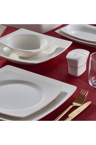 Güral Caroline 62 Parça Kare Yemek Takımı Platin File YT6171