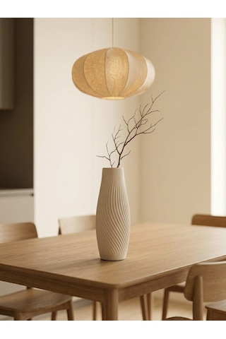 Kaveld Liora Dekoratif Vazo El Yapımı Minimalist Spiral Dokulu Modern Vazo Mermer Tozu Ve Çimento Kompozit Ev Dekoru Bej