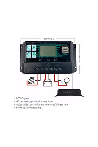 Mufunye 100a Siyah Güneş Kontrol Cihazı Mppt/pwm Otomatik Şarj, Lcd Ekran, İki Usb, Tam Koruma Özellikleri, 12/24v Uyumlu
