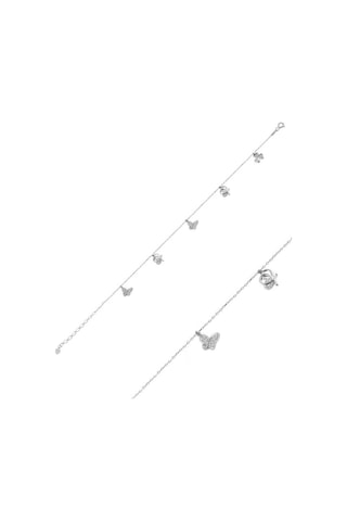 Brezza Lusso Jewelry Sallantılı Zirkon Taşlı Kelebek Bayan Gümüş Halhal Gümüş