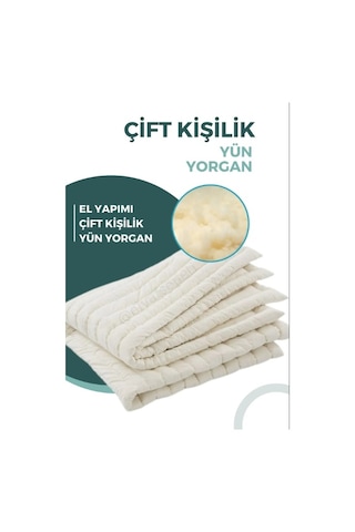 Çift Kişilik %100 Doğal Yün Yorgan El Yapımı El Dikişi Beyaz