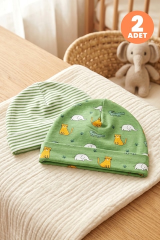 Just Inner Erkek Bebek 2'li Pamuklu Bere Safari Ve Çizgili Desenli Esnek Ve Konforlu 584501 Yeşil