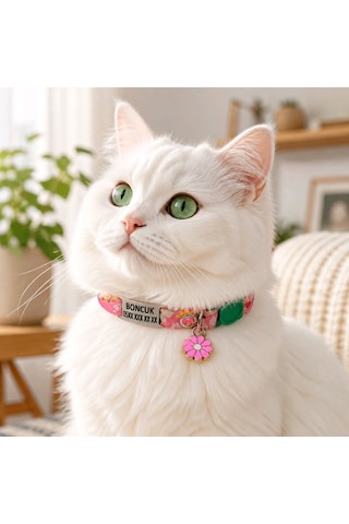 Ayz Markalama Güvenlik Kilitli Kedi Tasması İsimli Kedi Tasması Bahar Temalı