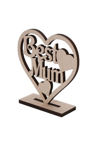Vkemall Ahşap Kalp Figürü - En İyi Anne Hediyesi, Mutlu Anne Günü, Delikli Harf Desenli Dekoratif Sanat Eseri