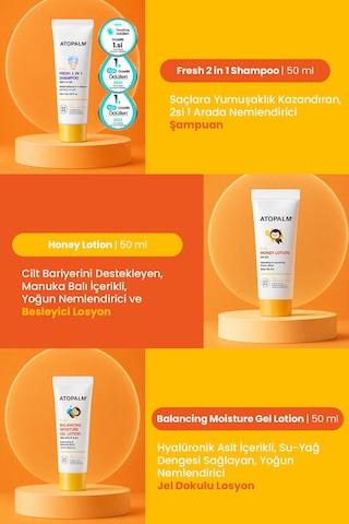 Çocuklar İçin Nemlendirici Losyon&şampuan İçerikli 3lü Başlangıç Bakım Seti Atopalm Kids Starter Kit
