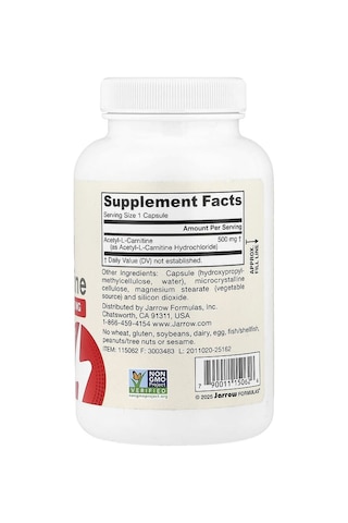 Jarrow Formulas, Vegan Acetyl L-carnitine, 500 Mg, 120 Veg Capsules Aromasız