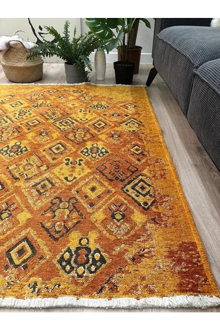 Turuncu Çift Taraflı Modern Vintage Yıkanabilir Antibakteriyel Halı - Yo015btumu