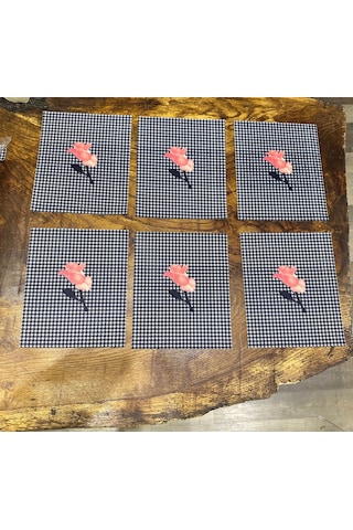 6 Lı Leke Turmaz Çiçekli Ekose Çatal Bıçak Sunum Peçete Kahve Sunum 18x16 Cm Lacivert