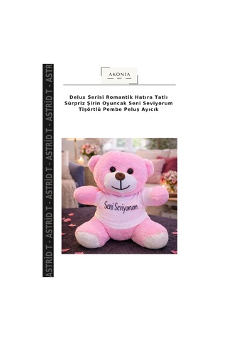 Delux Serisi Romantik Hatıra Tatlı Sürpriz Şirin Oyuncak Seni Seviyorum Tişörtlü Pembe Peluş Ayıcık Çok Renkli