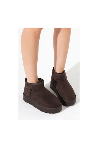Kalın Poli Taban İçi Kürklü Süet Görünümlü Kadın Kahve Bot Tbmhh005 Kahve