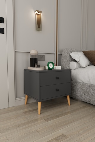 Modern 2 Çekmeceli Komodin Şifonyer %100 Mdf Çok Amaçlı Organizer Kmd03 Antrasit