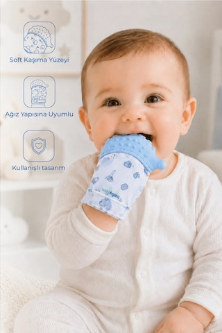 Babyjem Bebek Diş Kaşıyıcı Eldiveni Kirpi Mavi