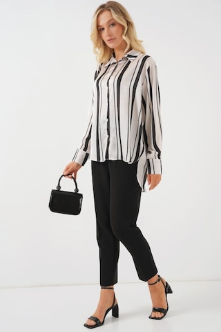 Gülsüm Aydın Çizgili Uzun Saten Gömlek 20291 - Siyah Siyah