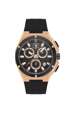 Santa Barbara Polo Racquet Club Sb.1.10578-5 Silikon Kordonlu Tüm Fonksiyonları Aktif Suya Dayanıklı Siyah Erkek Kol Saati Rose Gold