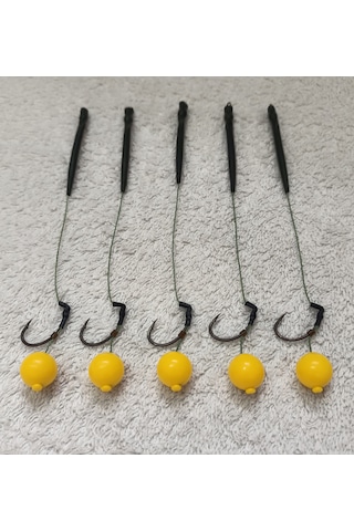 5 Adet Yüzen Özellikli 14 Mm Sarı Boncuk'lu Sazan Rig Takımı