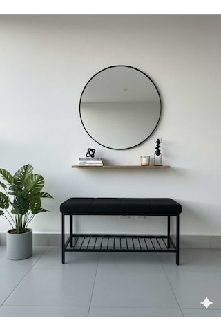 Özcan Metal Metal Ayaklı Raflı Bench Puf Bank Antre Mutfak Salon Yatak Odası Puf Bank 105 40 Siyah