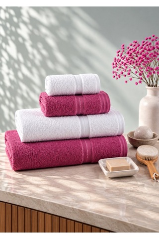 Can 4 Lü Hamam Seti 2 Adet 90 140 Ve 2 Adet 50 90 Pembe