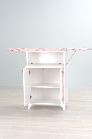 Mistik Home Rose Katlanır Dolaplı Ütü Masası Beyaz Gövde, Pembe Çiçek Desenli Beyaz/pembe