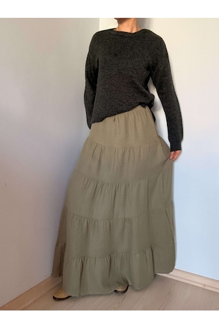 Ali Butik Haki Önü Bağlamalı Müslin Etek Haki