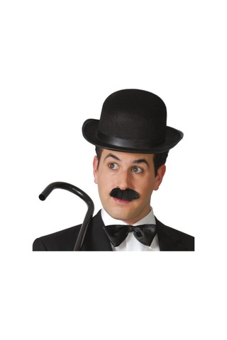 Charlie Chaplin Stil Yetişkin Şapkası - Siyah Melon Parti Şapkası