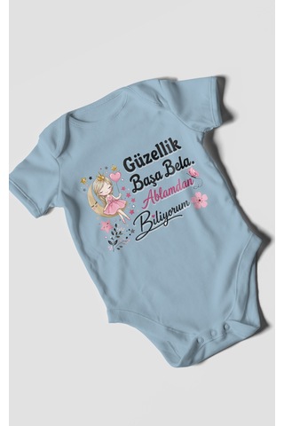 Morivokids Güzellik Başa Bela Ablamdan Biliyorum Kısa Kollu Bebek Body %100 Pamuk Bebe Mavisi
