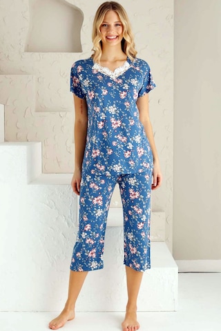 Alimer Kadın İndigo Dantelli V Yaka Bermuda Pijama Takım Edy2735i İndigo