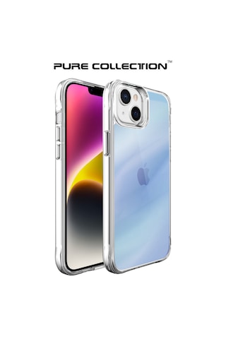 Bix iPhone Uyumlu 13 / 14 Pure Rainbow Renk Geçişli Şeffaf Kılıf Çizilmeye Dayanıklı Darbe Emici Parmak İzi Önleyici Mavi